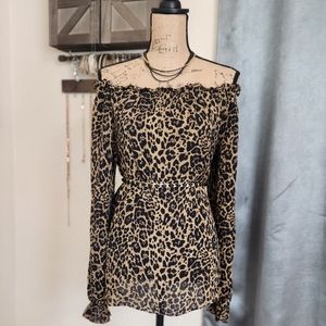Leopard Print Long Sleeve Off the Shoulder